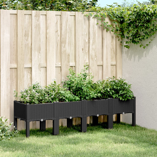Fioriera da Giardino con Gambe Nera 160x40x42 cm in PP - homemem39