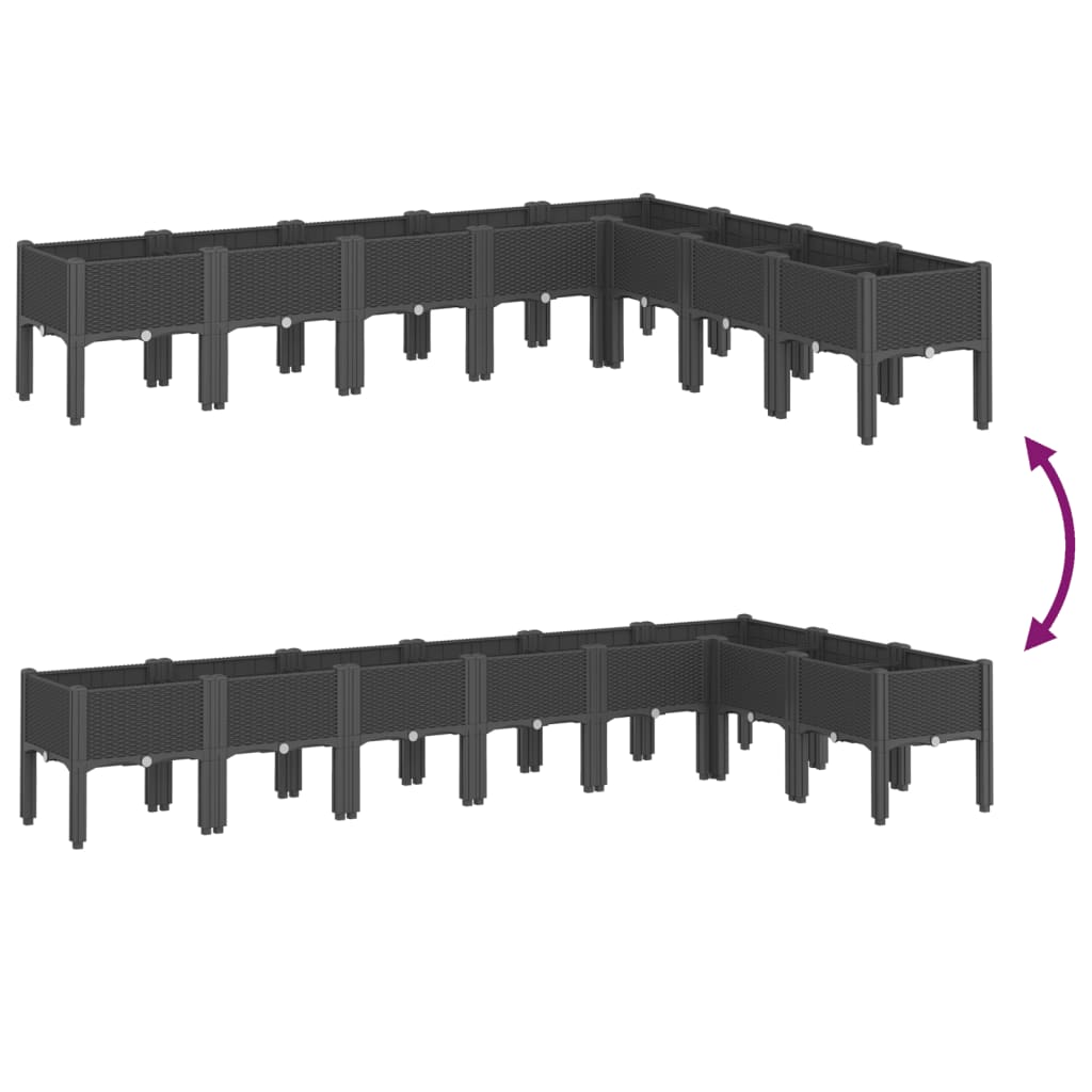 Fioriera da Giardino con Gambe Nera 200x160x42 cm in PP