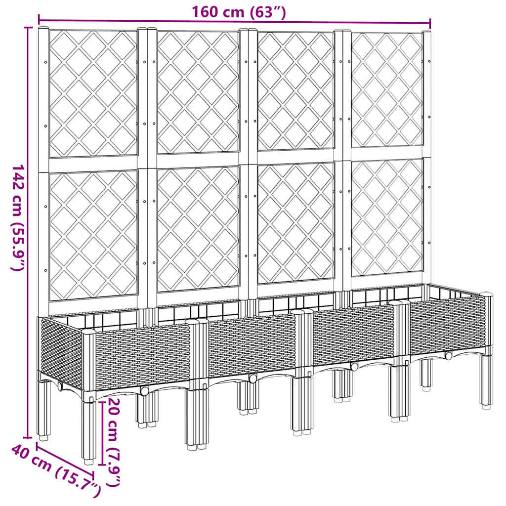 Fioriera da Giardino con Traliccio Bianco 160x40x142 cm in PP - homemem39