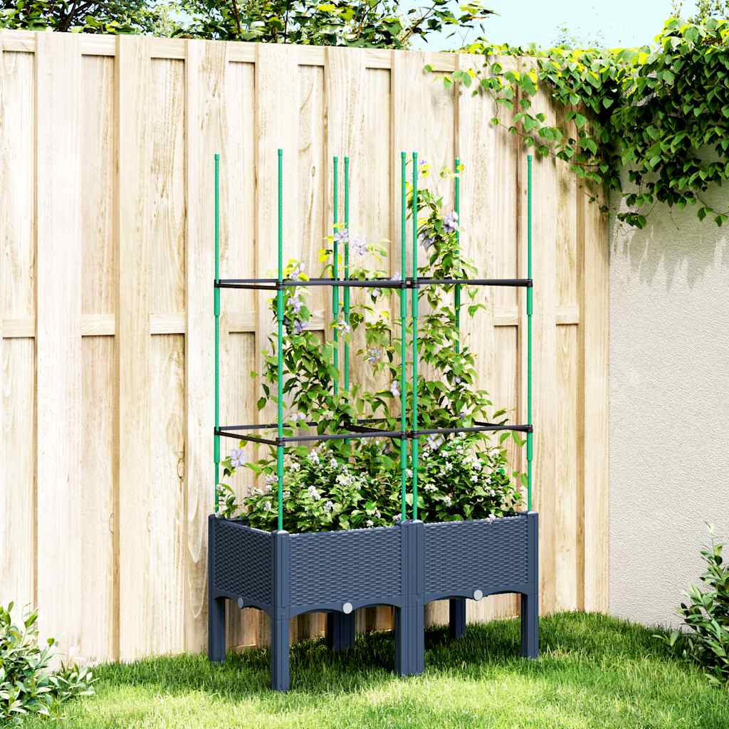 Fioriera da Giardino con Graticcio Grigio Blu 80x40x142,5cm PP | homemem39
