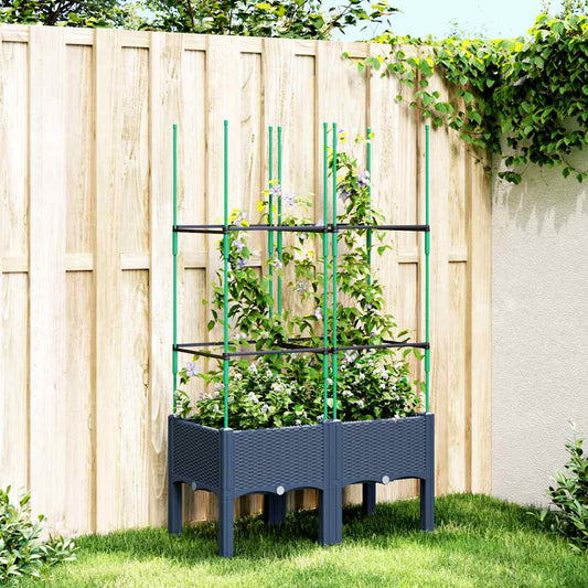 Fioriera da Giardino con Graticcio Grigio Blu 80x40x142,5cm PP | homemem39