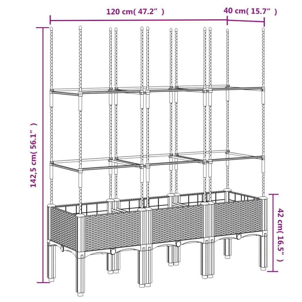 Fioriera da Giardino con Traliccio Marrone 120x40x142,5cm in PP | homemem39