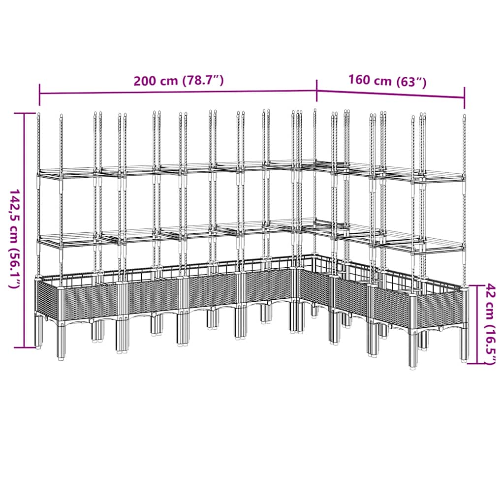 Fioriera Giardino con Traliccio Grigio 200x160x142,5 cm PP - homemem39