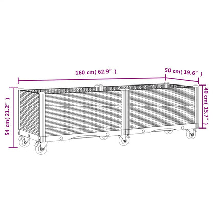 Fioriera Giardino con Ruote Grigio Blu 160x50x54 cm PP