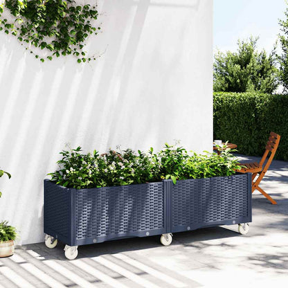 Fioriera Giardino con Ruote Grigio Blu 160x50x54 cm PP