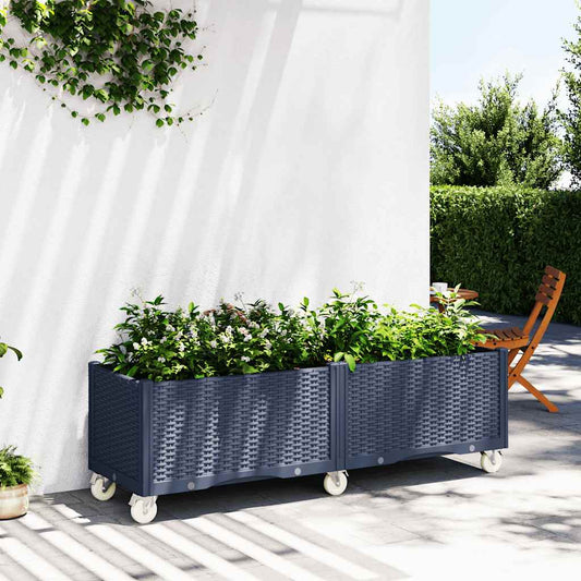 Fioriera Giardino con Ruote Grigio Blu 160x50x54 cm PP