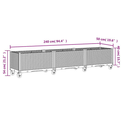 Fioriera da Giardino con Ruote Grigio Blu 240x50x54 cm in PP - homemem39
