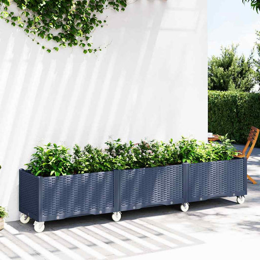 Fioriera da Giardino con Ruote Grigio Blu 240x50x54 cm in PP - homemem39