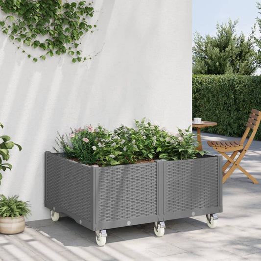 Fioriera da Giardino con Ruote Grigio Chiaro 100x80x54 cm in PP - homemem39