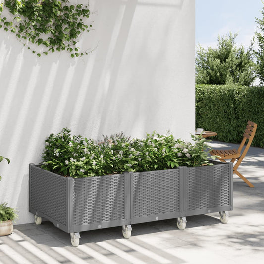 Fioriera da Giardino con Ruote Grigio Chiaro 150x80x54 cm in PP - homemem39