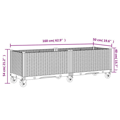 Fioriera Giardino con Ruote Grigio Chiaro 160x50x54 cm PP