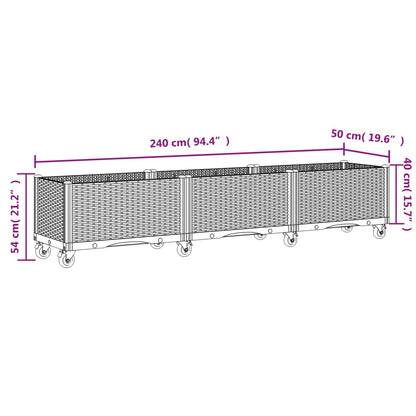 Fioriera da Giardino con Ruote Grigio Chiaro 240x50x54 cm in PP