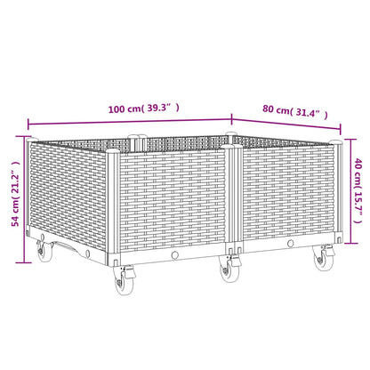 Fioriera da Giardino con Ruote Nera 100x80x54 cm in PP - homemem39