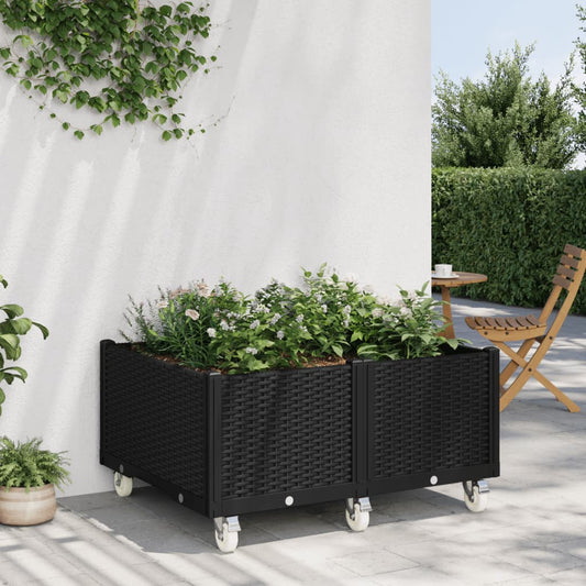 Fioriera da Giardino con Ruote Nera 100x80x54 cm in PP - homemem39