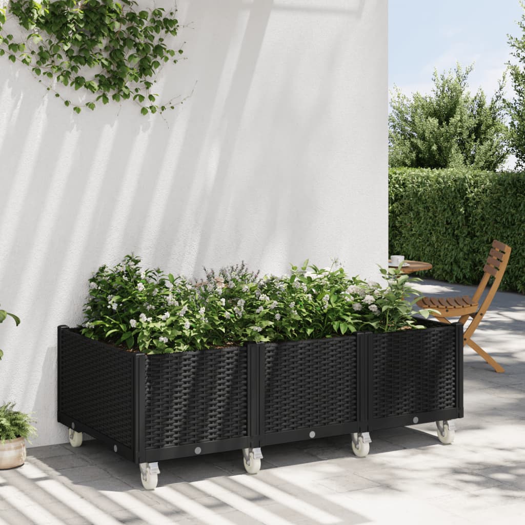 Fioriera da Giardino con Ruote Nera 150x80x54 cm in PP - homemem39