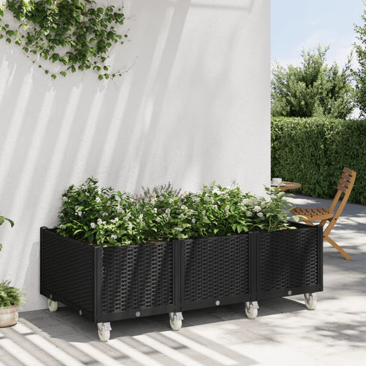 Fioriera da Giardino con Ruote Nera 150x80x54 cm in PP - homemem39