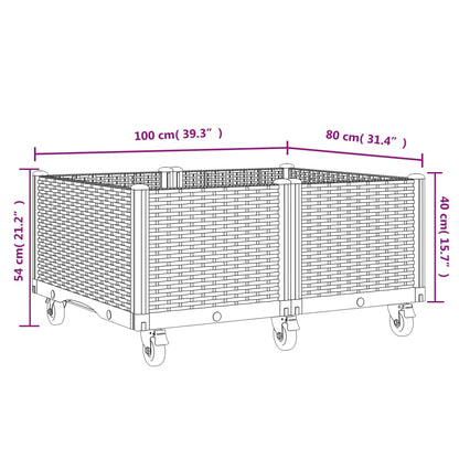 Fioriera da Giardino con Ruote Marrone 100x80x54 cm in PP