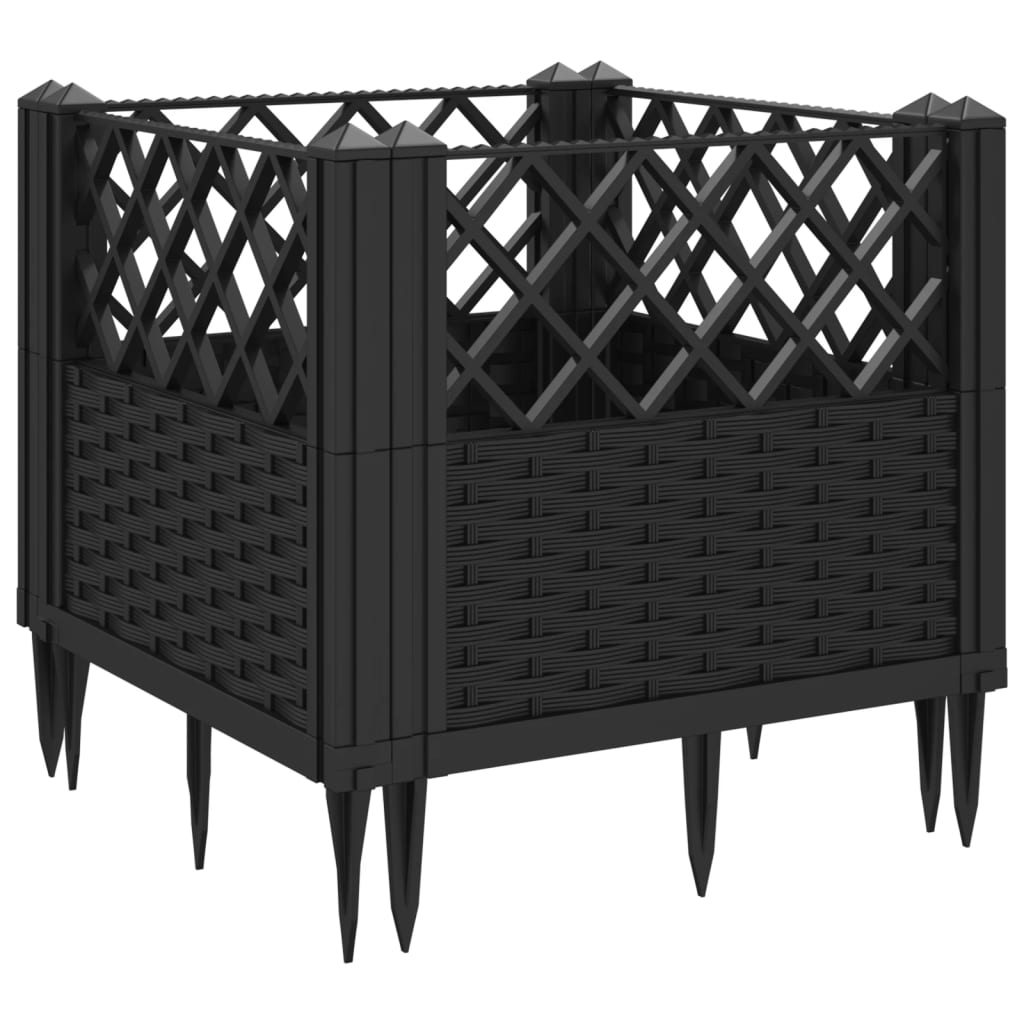 Fioriera da Giardino con Picchetti Nera 43,5x43,5x43,5 cm PP