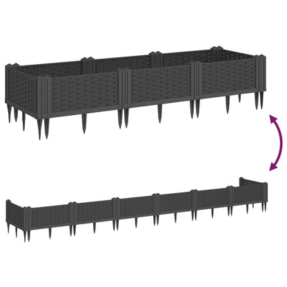 Fioriera da Giardino con Picchetti Nera 125x40x28,5 cm PP - homemem39