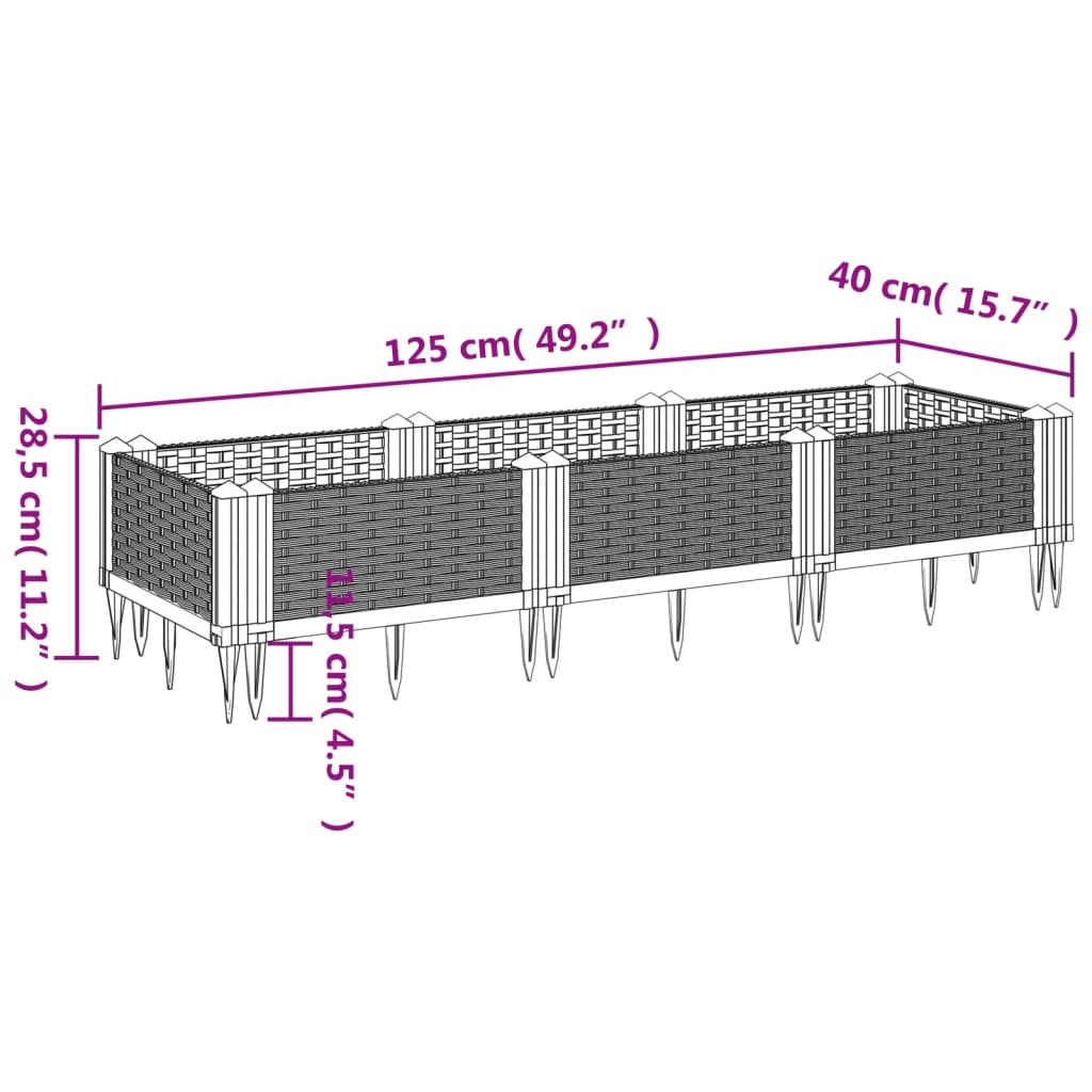 Fioriera da Giardino con Picchetti Nera 125x40x28,5 cm PP - homemem39