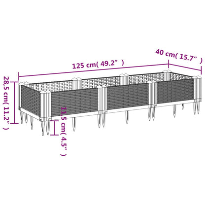 Fioriera da Giardino con Picchetti Nera 125x40x28,5 cm PP - homemem39