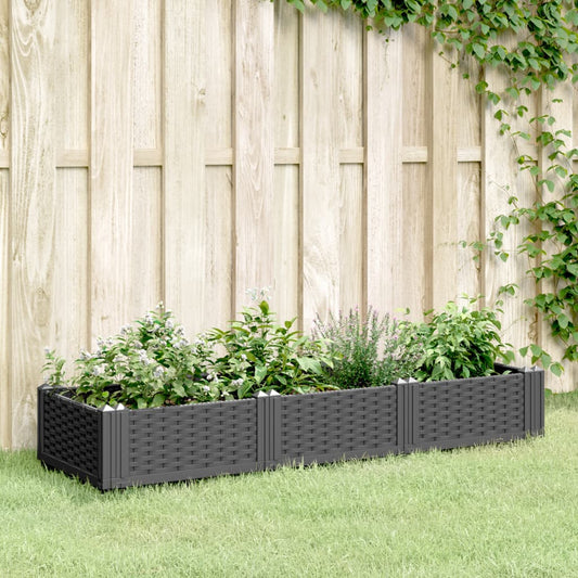 Fioriera da Giardino con Picchetti Nera 125x40x28,5 cm PP - homemem39