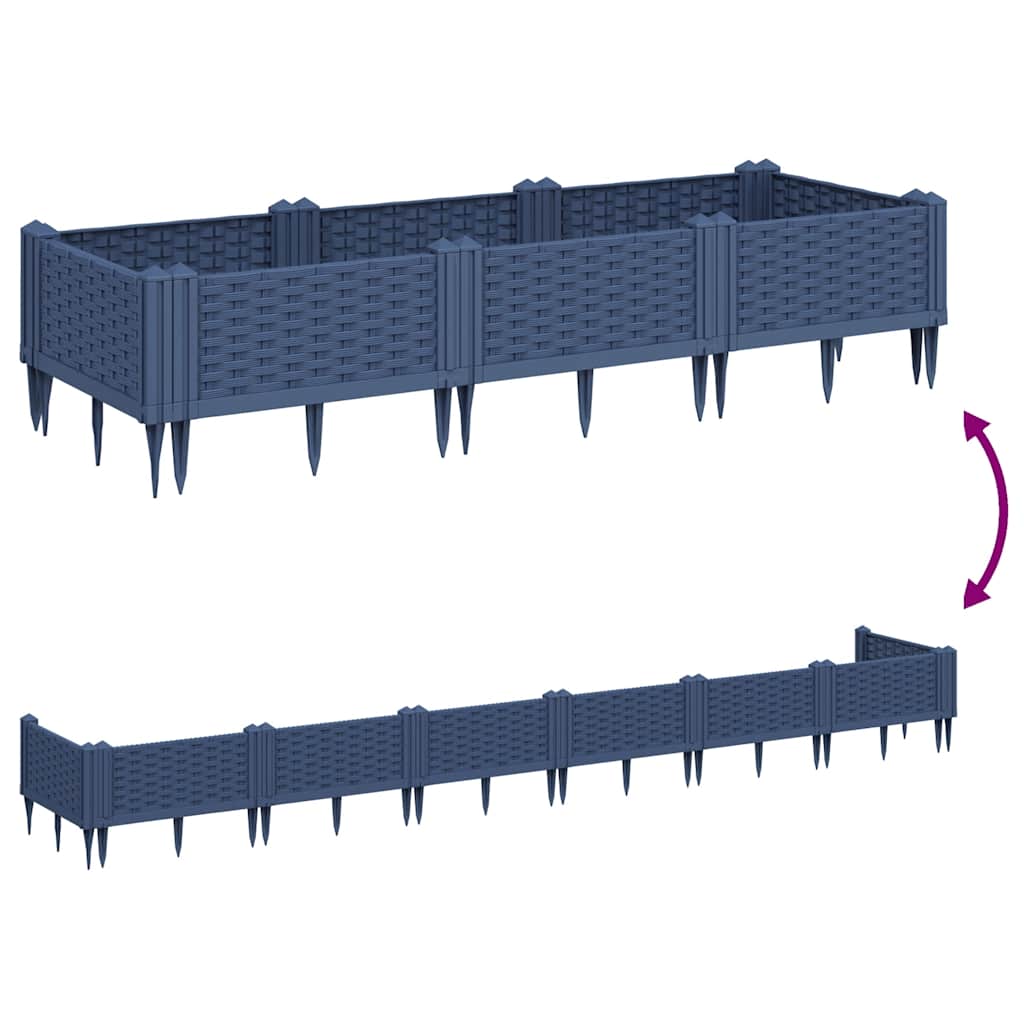 Fioriera Giardino con Picchetti Grigio Blu 125x40x28,5 cm PP - homemem39