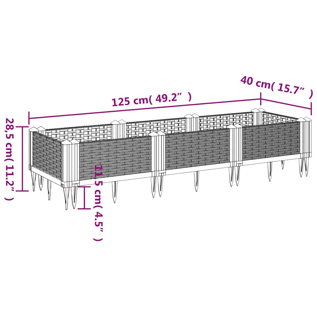 Fioriera Giardino con Picchetti Grigio Blu 125x40x28,5 cm PP - homemem39