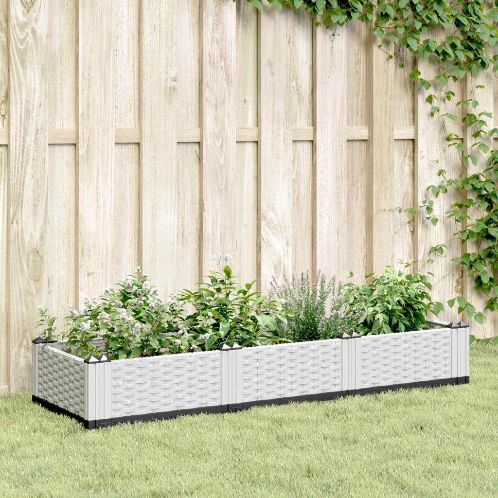 Fioriera da Giardino con Picchetti Bianca 125x40x28,5 cm PP - homemem39
