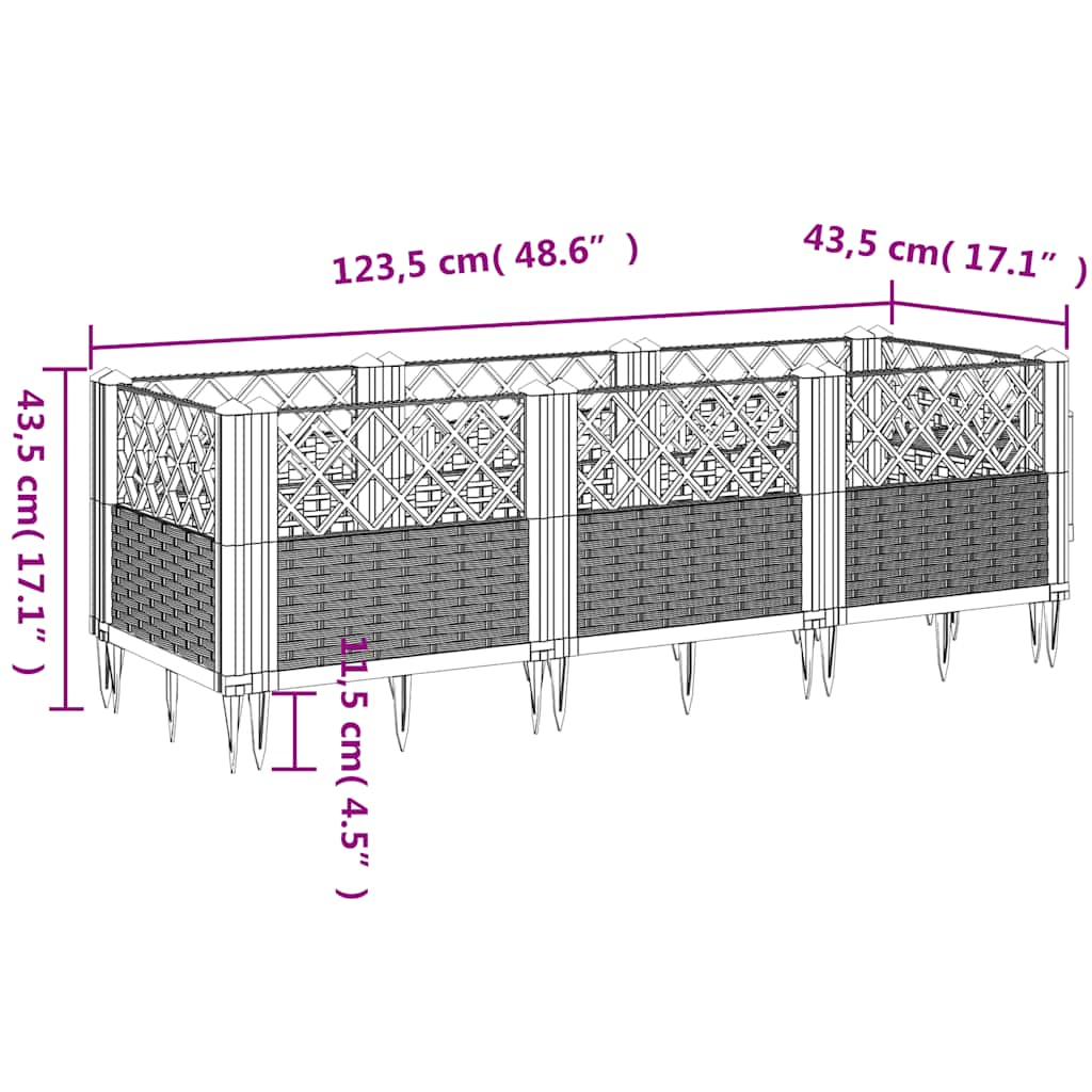 Fioriera Giardino Picchetti Grigio Blu 123,5x43,5x43,5 cm PP | homemem39