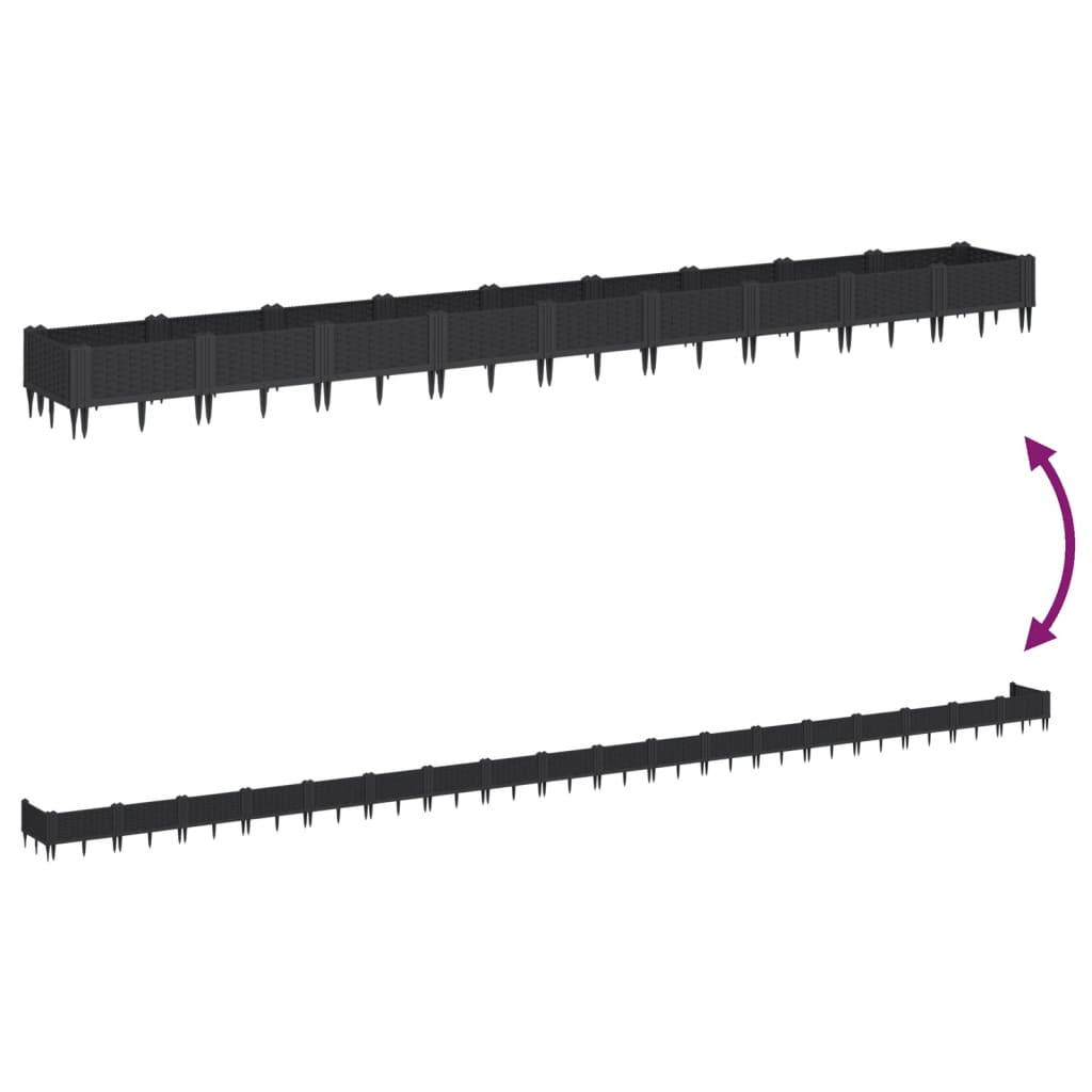 Fioriera da Giardino con Picchetti Nera 362,5x42,5x28,5 cm PP - homemem39