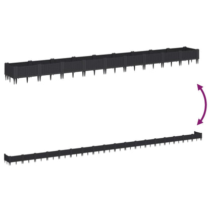 Fioriera da Giardino con Picchetti Nera 362,5x42,5x28,5 cm PP - homemem39