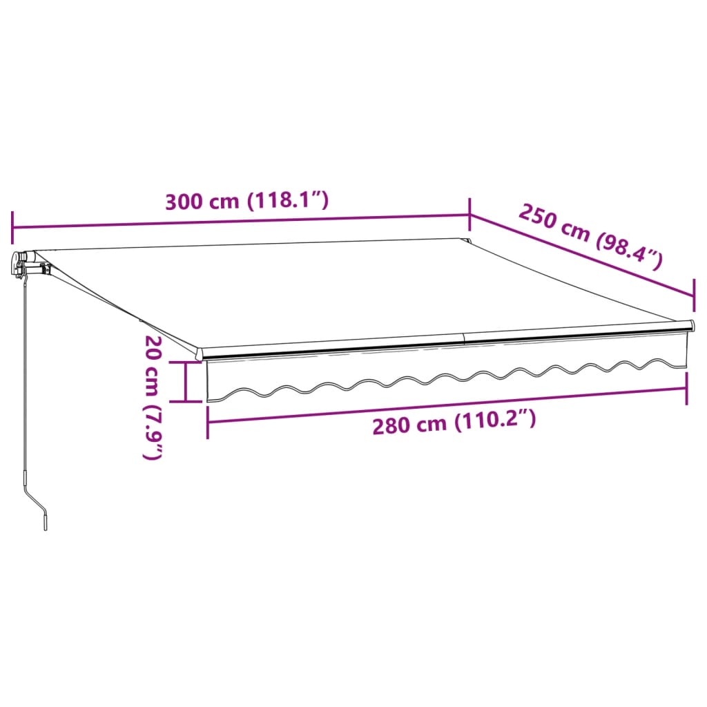 Tenda da Sole Retrattile Manuale con LED Bordò 300x250 cm