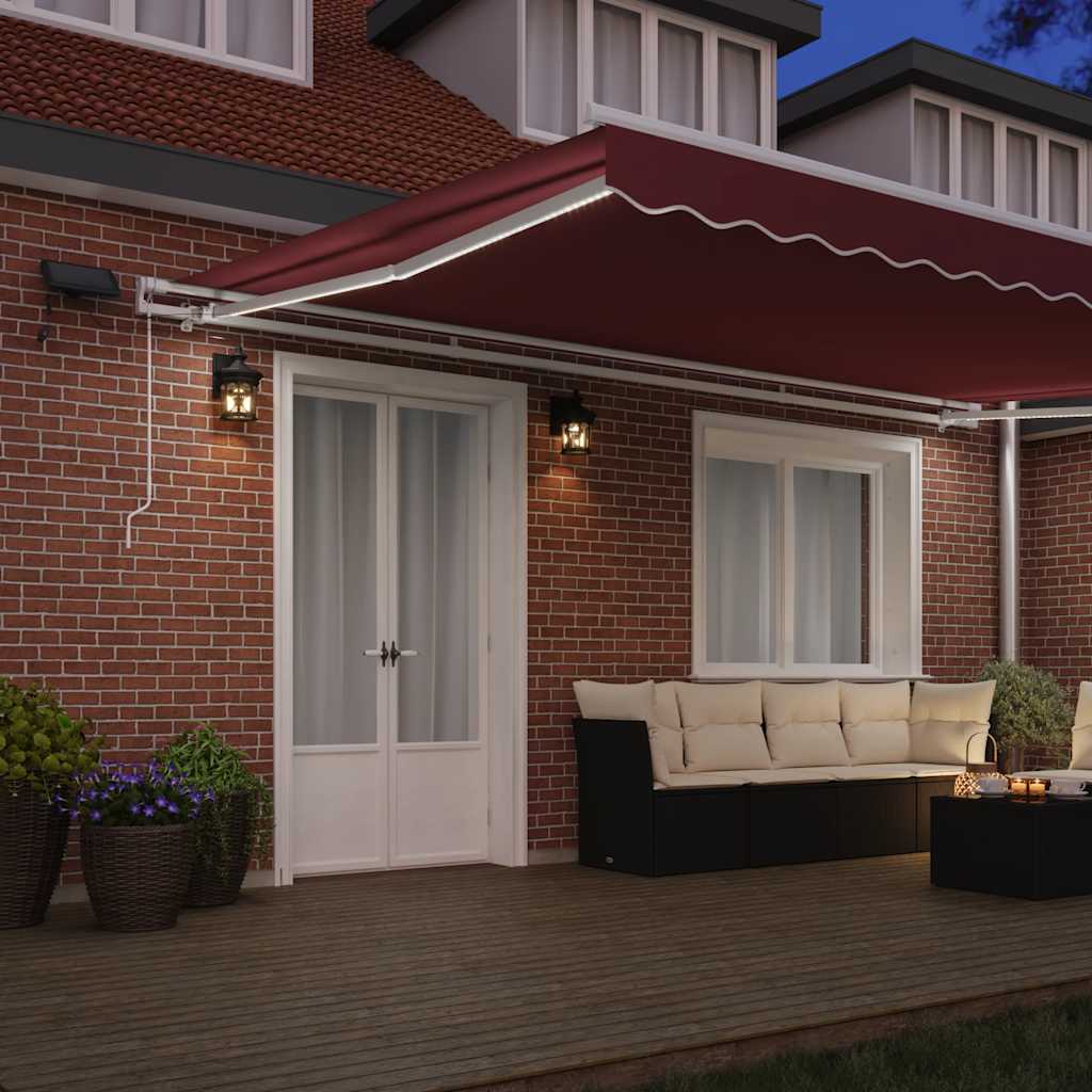 Tenda da Sole Retrattile Manuale con LED Bordò 500x300 cm | homemem39