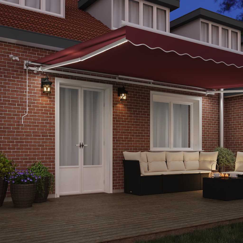 Tenda da Sole Retrattile Automatica con LED Bordò 500x300 cm | homemem39