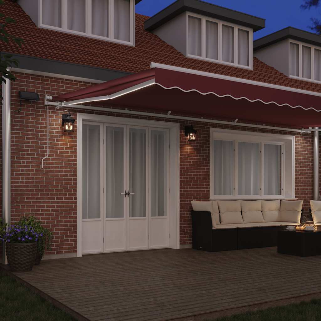 Tenda da Sole Retrattile Manuale con LED Bordò 600x300 cm | homemem39