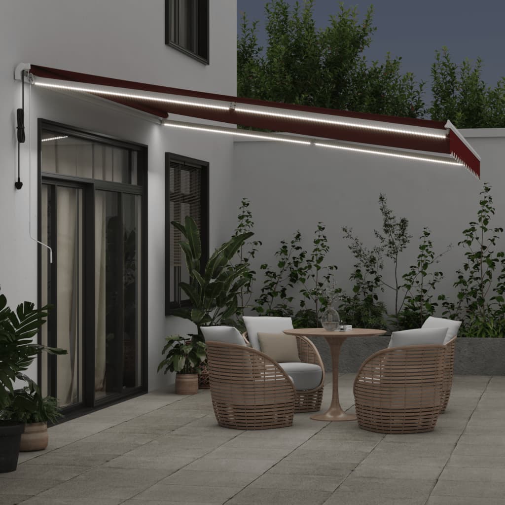 Tenda da Sole Retrattile Automatica con LED Bordò 400x350 cm | homemem39
