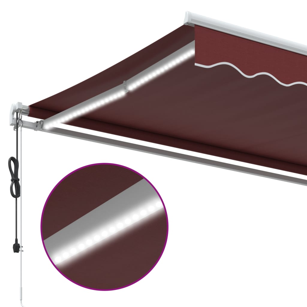 Tenda da Sole Retrattile Automatica con LED Bordò 400x350 cm | homemem39