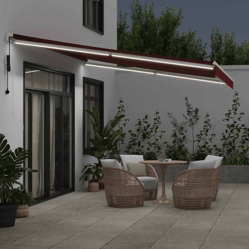 Tenda da Sole Retrattile Automatica con LED Bordò 450x350 cm | homemem39