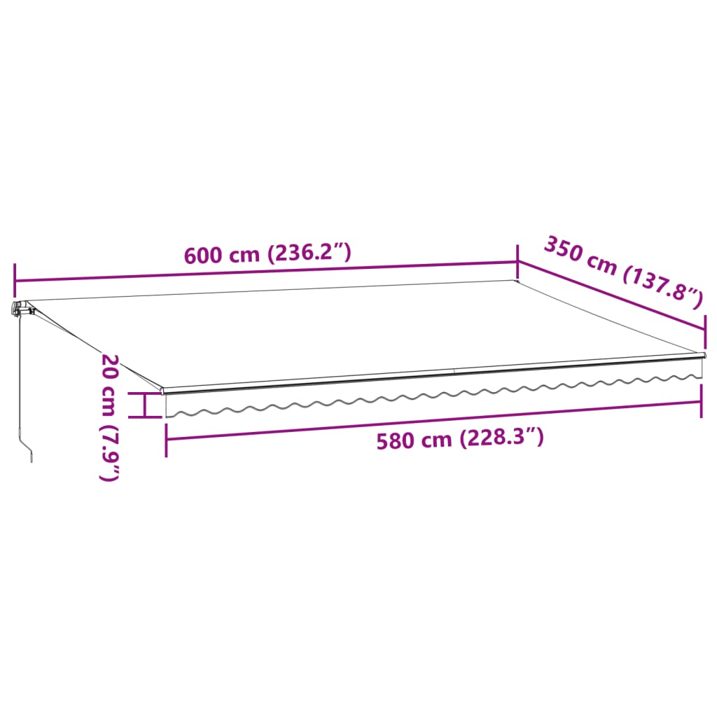 Tenda da Sole Retrattile Manuale con LED Bordò 600x350 cm - homemem39