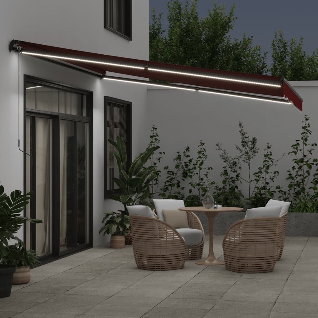 Tenda da Sole Retrattile Manuale con LED Bordò 400x350 cm | homemem39