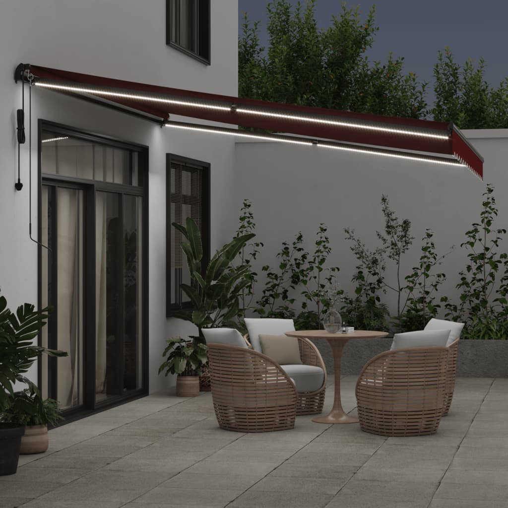 Tenda da Sole Retrattile Automatica con LED Bordò 400x350 cm | homemem39