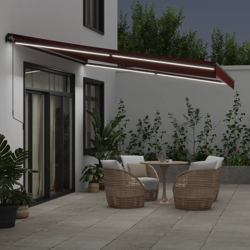 Tenda da Sole Retrattile Manuale con LED Bordò 450x350 cm | homemem39