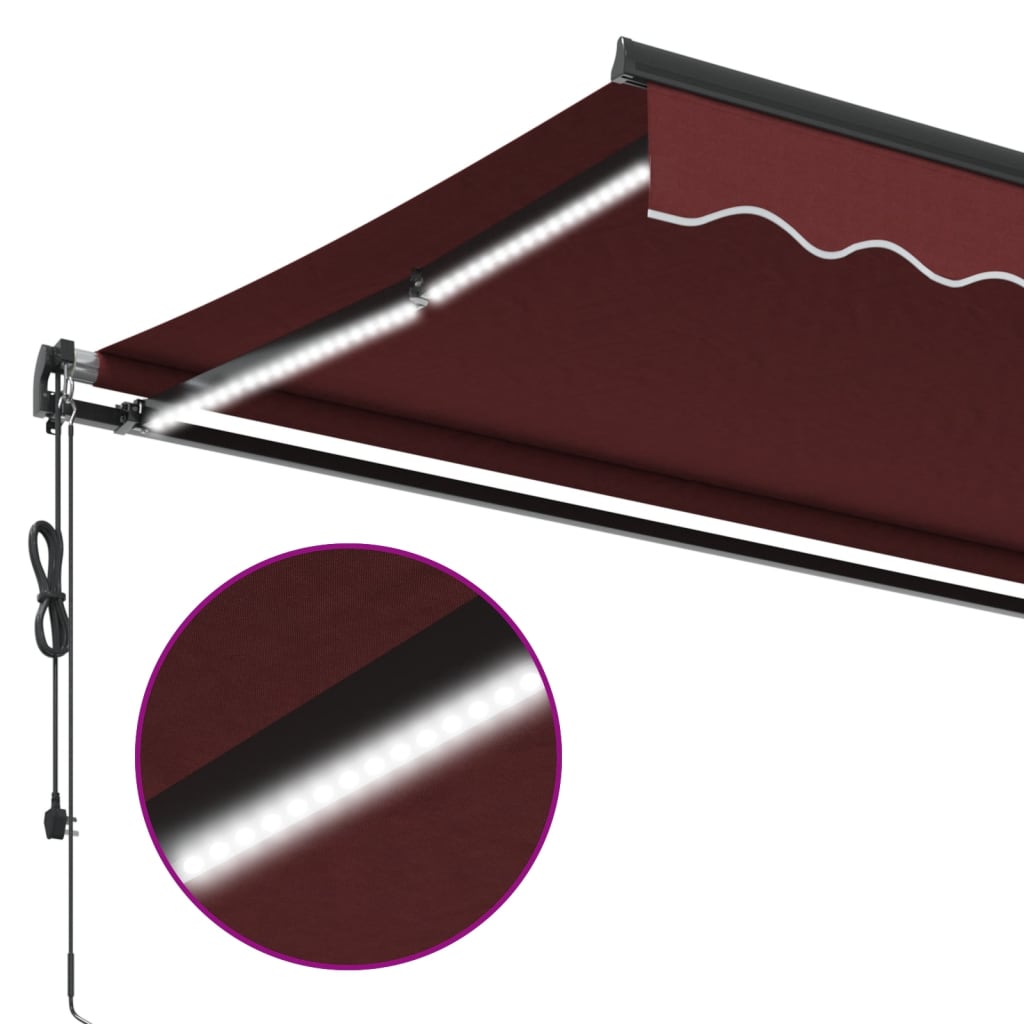 Tenda da Sole Retrattile Automatica con LED Bordò 450x350 cm | homemem39