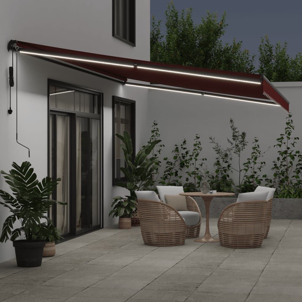 Tenda da Sole Retrattile Automatica con LED Bordò 500x350 cm | homemem39