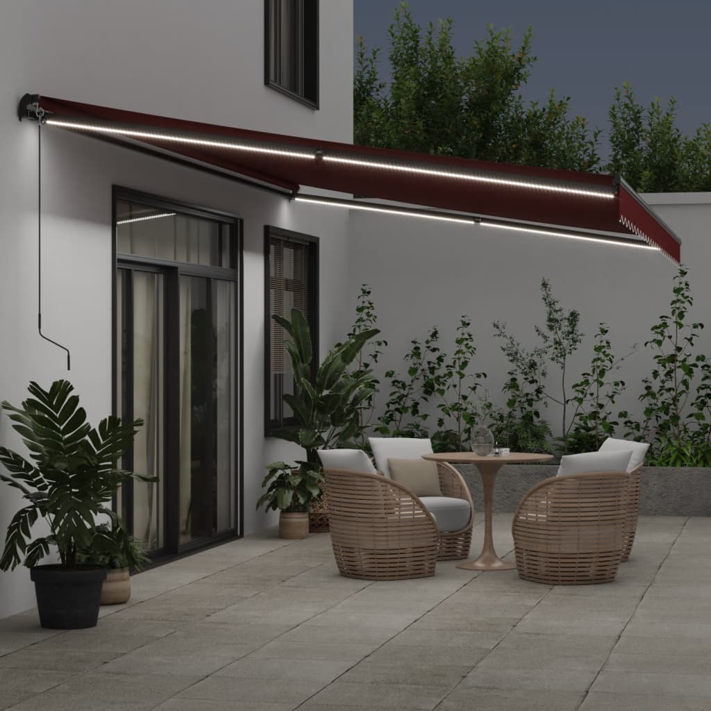 Tenda da Sole Retrattile Manuale con LED Bordò 600x350 cm | homemem39