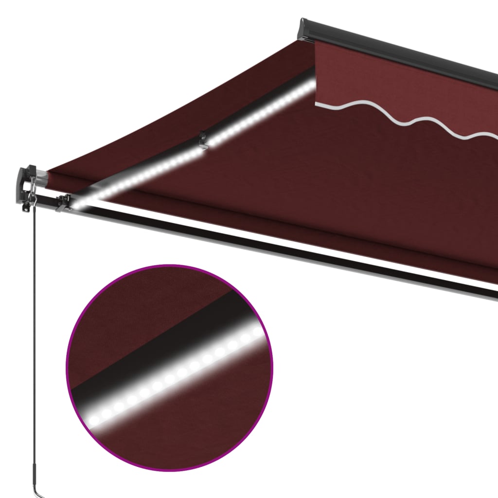 Tenda da Sole Retrattile Manuale con LED Bordò 600x350 cm | homemem39