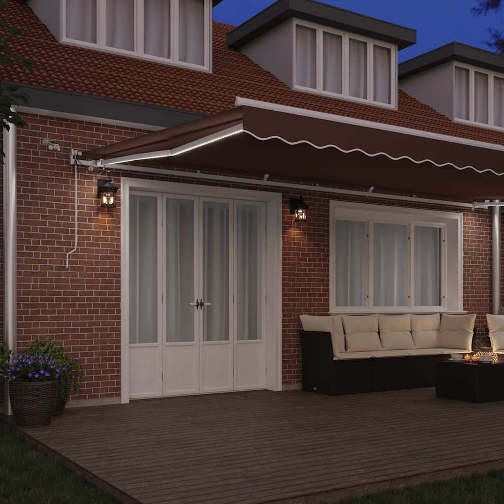 Tenda da Sole Retrattile Automatica con LED Marrone 600x300 cm | homemem39