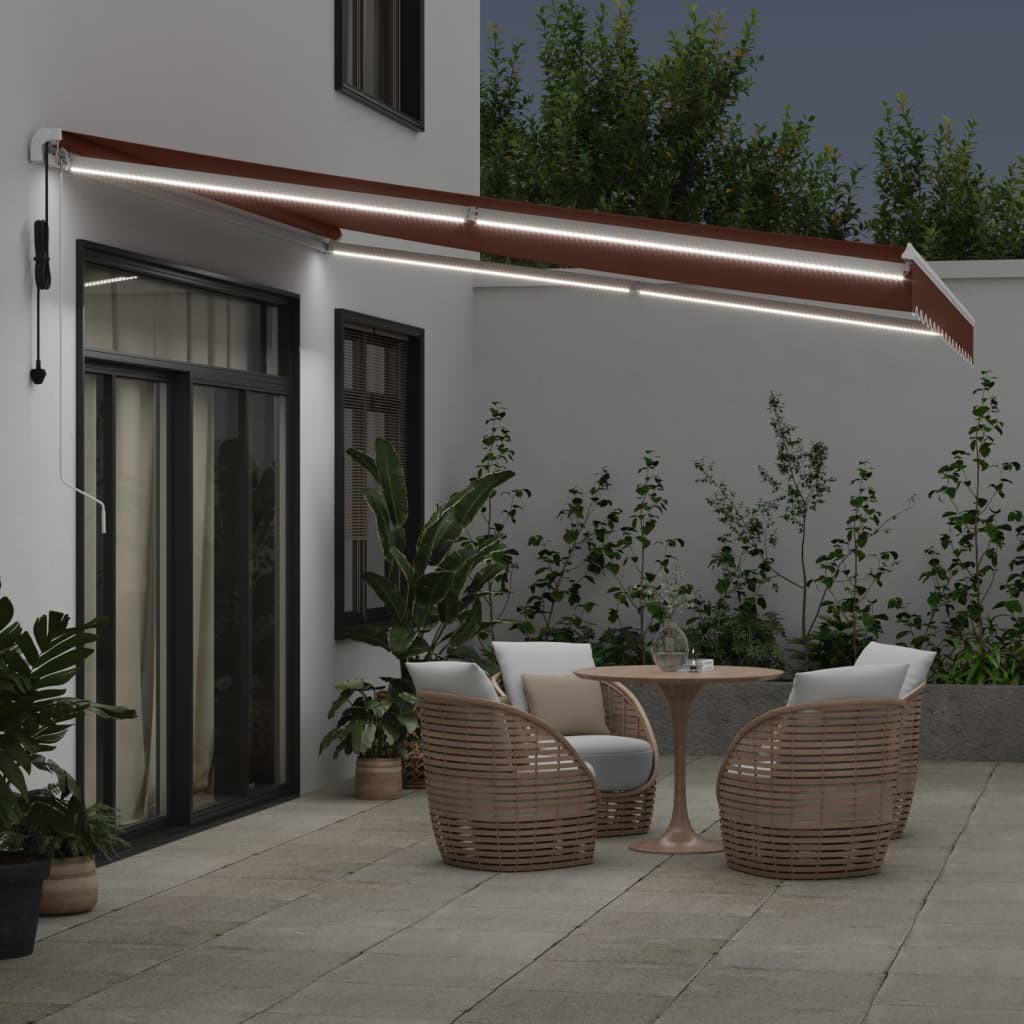 Tenda da Sole Retrattile Automatica con LED Marrone 400x350 cm | homemem39