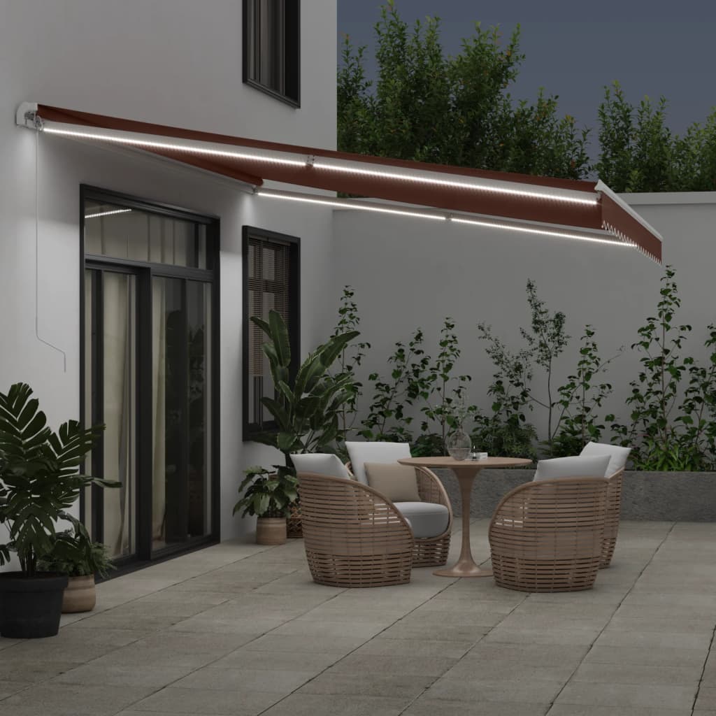 Tenda da Sole Retrattile Manuale con LED Marrone 500x350 cm | homemem39